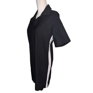 Pure Amici Woman’s M Black w/white racing stripe collar Vneck Stretch dress USA